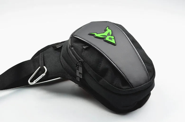 Motorcycle riding leg bag in 1200D Oxford cloth with crossbody strap, shown in grey colour.