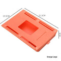 White adhesive under desk storage drawer with lid open, showing interior grid divider.
