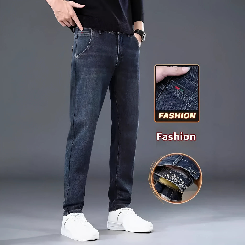 Blue grey slim straight casual trousers with mid waist and pencil pants silhouette for street fashion