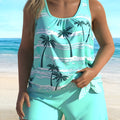 Women's plus size coconut tree print swimsuit with high-cut split design