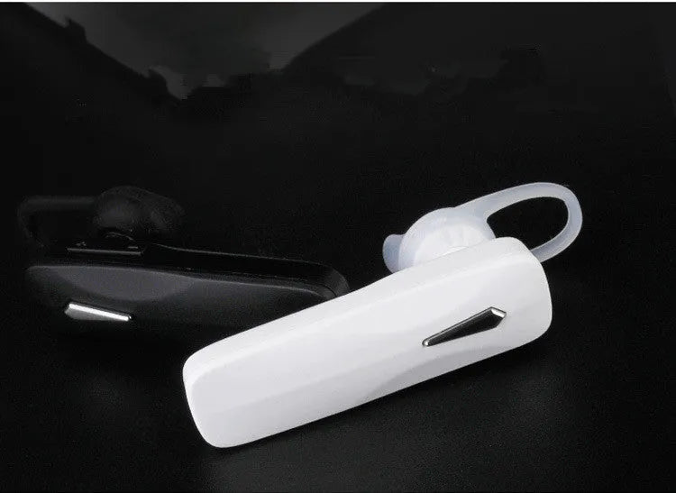 M163 black and white car Bluetooth headset with buttons for hands-free calls and music control