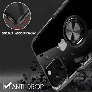 Black PU leather iPhone case for iPhone 11 Pro Max showing button and port access.