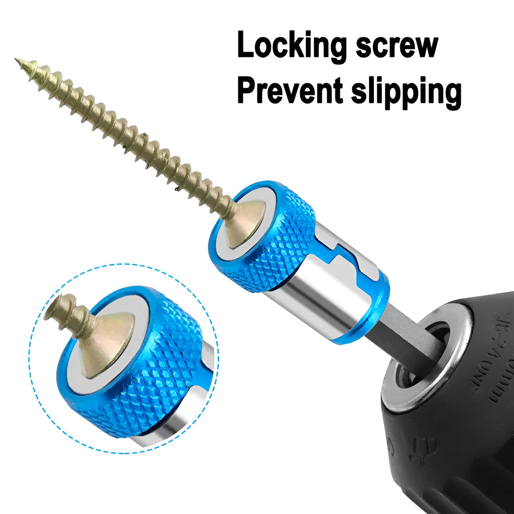 Light blue screwdriver bit with a magnetic ring for slotted metric screws.