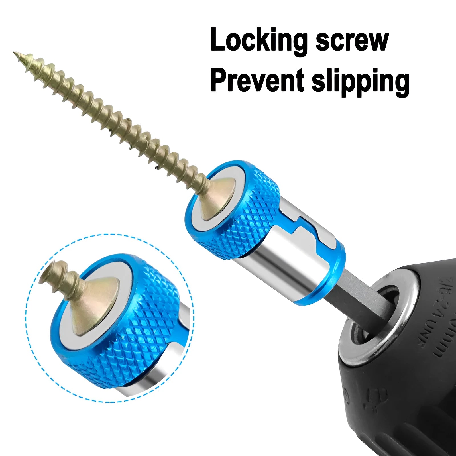 Light blue screwdriver bit with a magnetic ring for slotted metric screws.