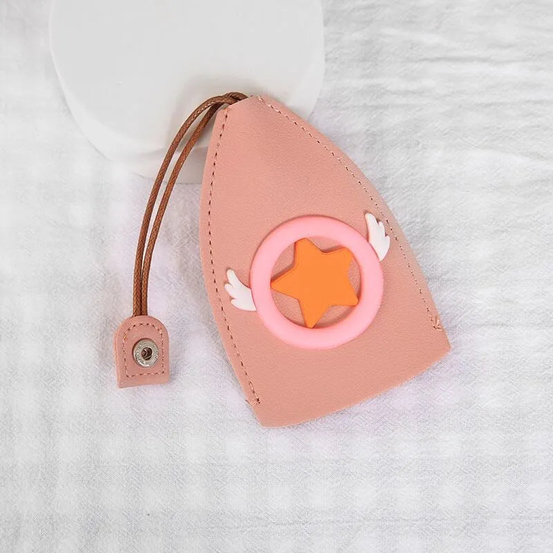 Cartoon design pull-out car key case in PU leather with removable decorative cover