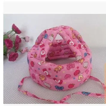 Baby anti collision hat with high-density sponge padding, adjustable headband, breathable cotton outer, colourful design