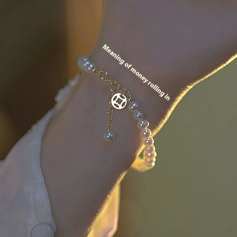Chinese style bamboo leaf glass bracelet for women with a bamboo joint design.