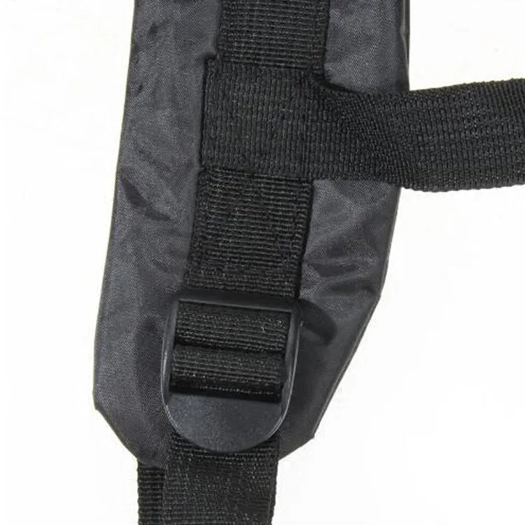 Black polyester electric car safety harness for children aged 1-12 with double shoulder straps