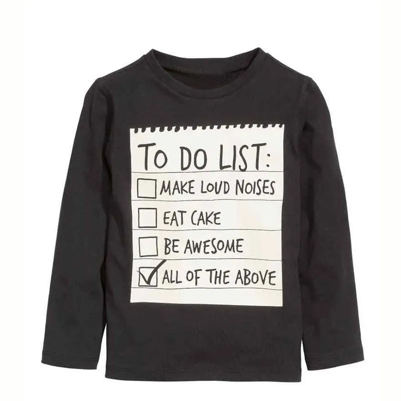 Boys' two-piece cotton casual suit with long sleeve letter print t-shirt and pants.