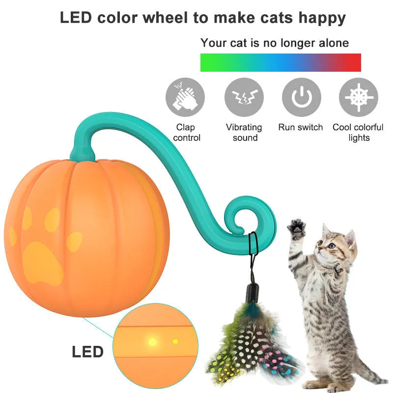 Electric luminous cat teaser ball in pumpkin or watermelon design with automated rotation