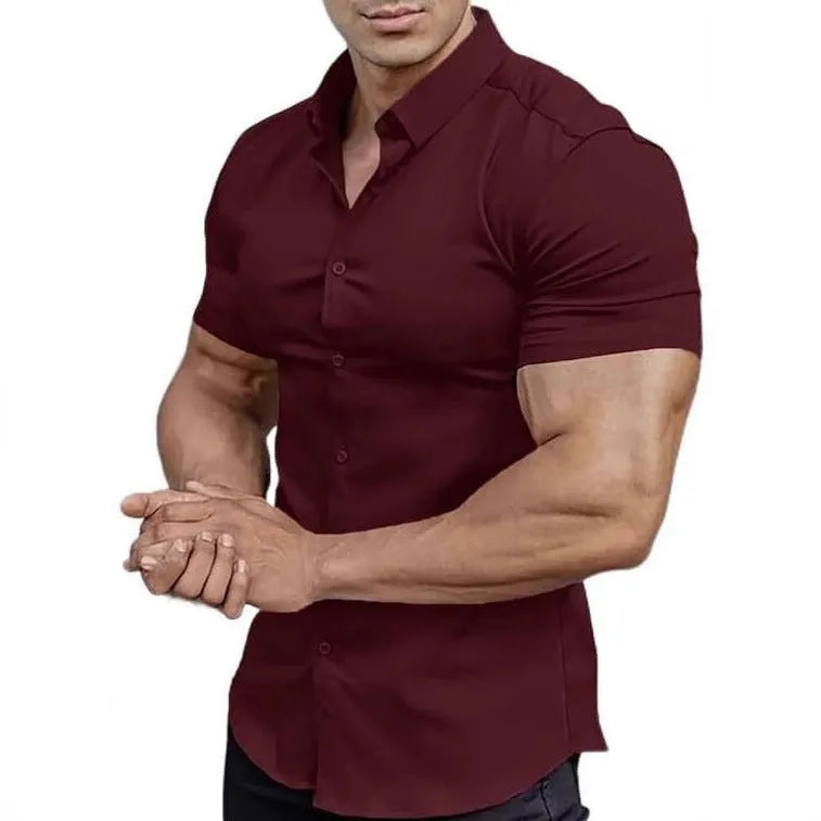Men's short sleeve printed collar casual shirt in cardigan style, shown in multiple colour options.