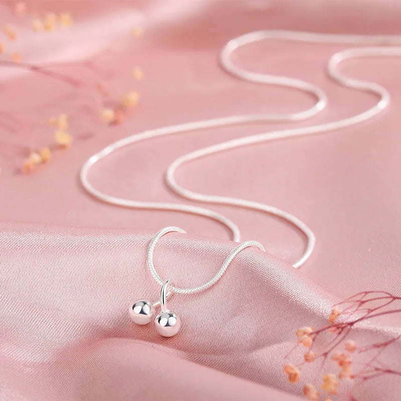 925 silver cherry necklace for women with snake bone chain and adjustable length