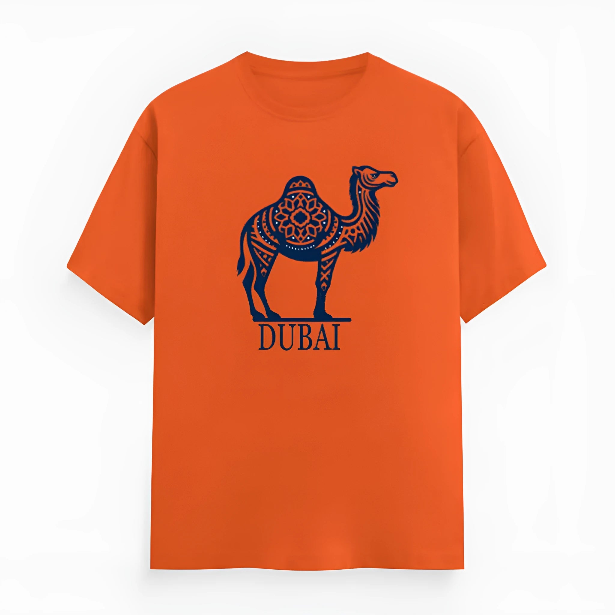 Orange loose-fit cotton summer t-shirt with short sleeves and round neck