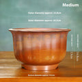 Antique carved purple sand ceramic bonsai pot with wood-burned finish in large size.