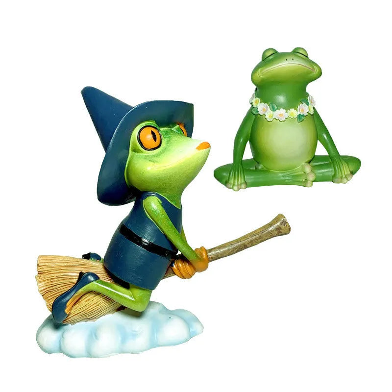 Magic Yoga Frog home ornament in RDW123 colour on a wooden shelf.