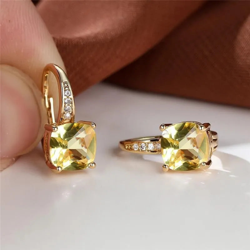Square zircon geometric ear hook earrings in electroplated copper with Korean style design