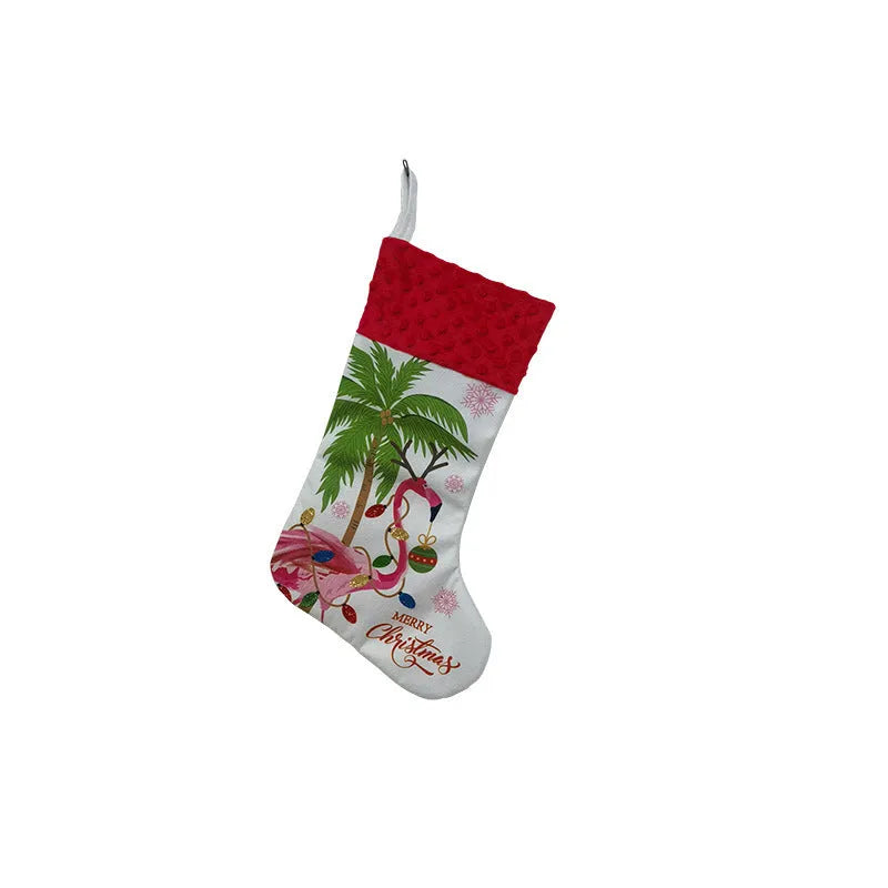 Flamingo Christmas stocking holiday decoration measuring 46cm by 28cm in cloth