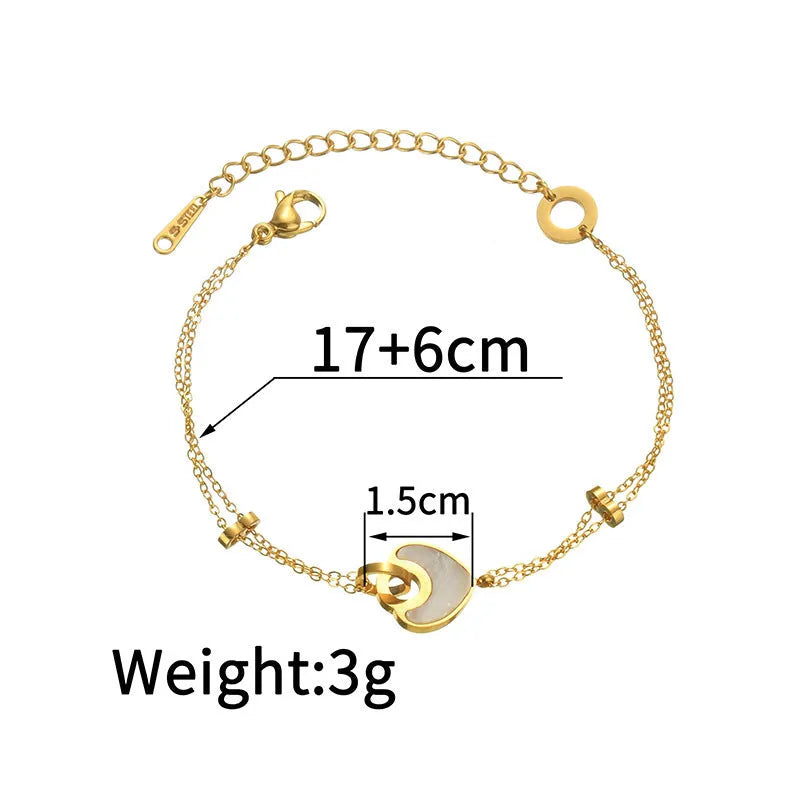 Women's stainless steel and resin bracelet with double-layer heart design in ins style
