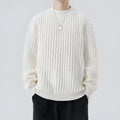 Men's round neck sweater in dark gray with long sleeves and loose fit