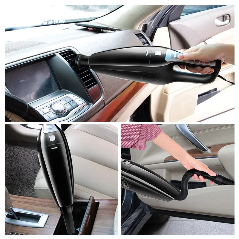 Black and orange car vacuum cleaner with cigarette lighter plug, 36cm length design