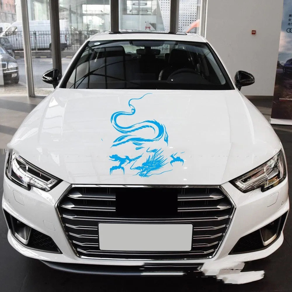 Large black dragon design car body sticker for front end modification, 50cm by 36cm.