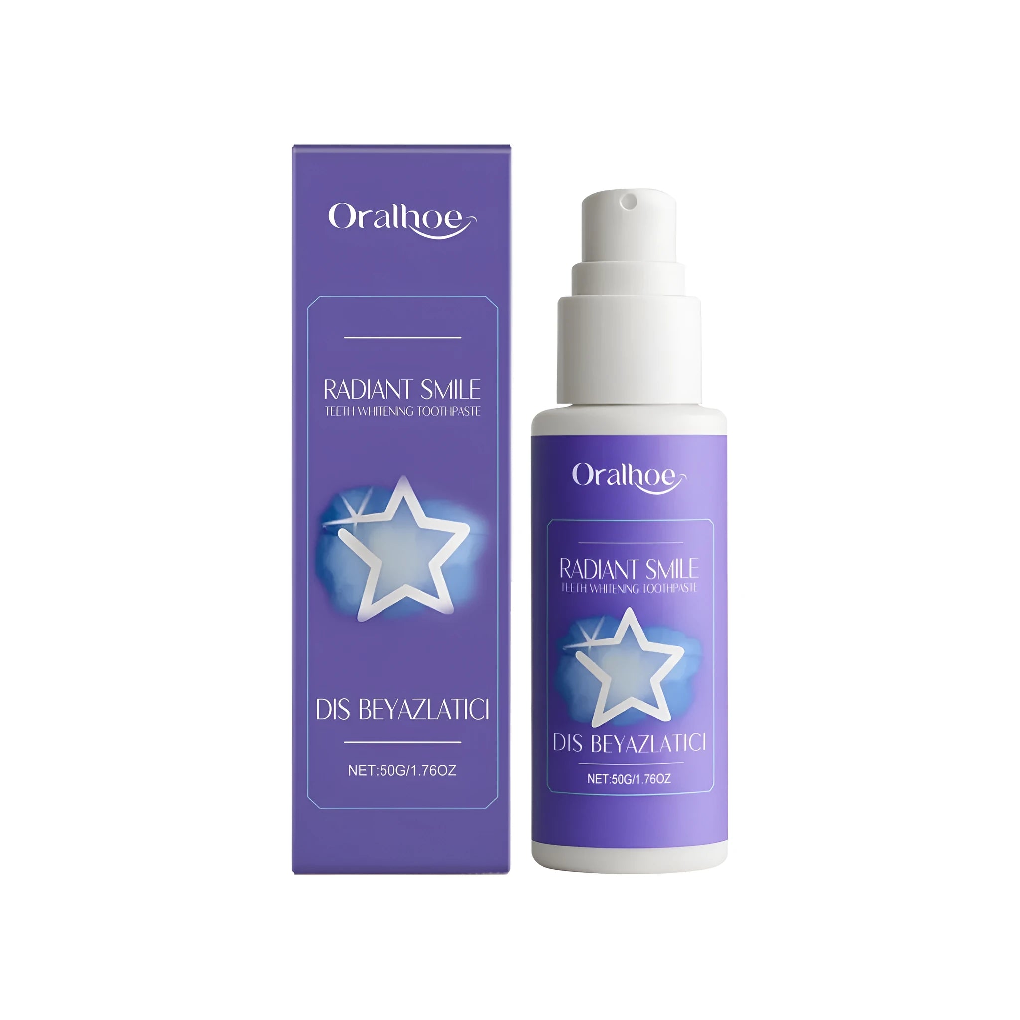 50g tube of hydroxyapatite and papain whitening toothpaste with mint, fluoride-free.