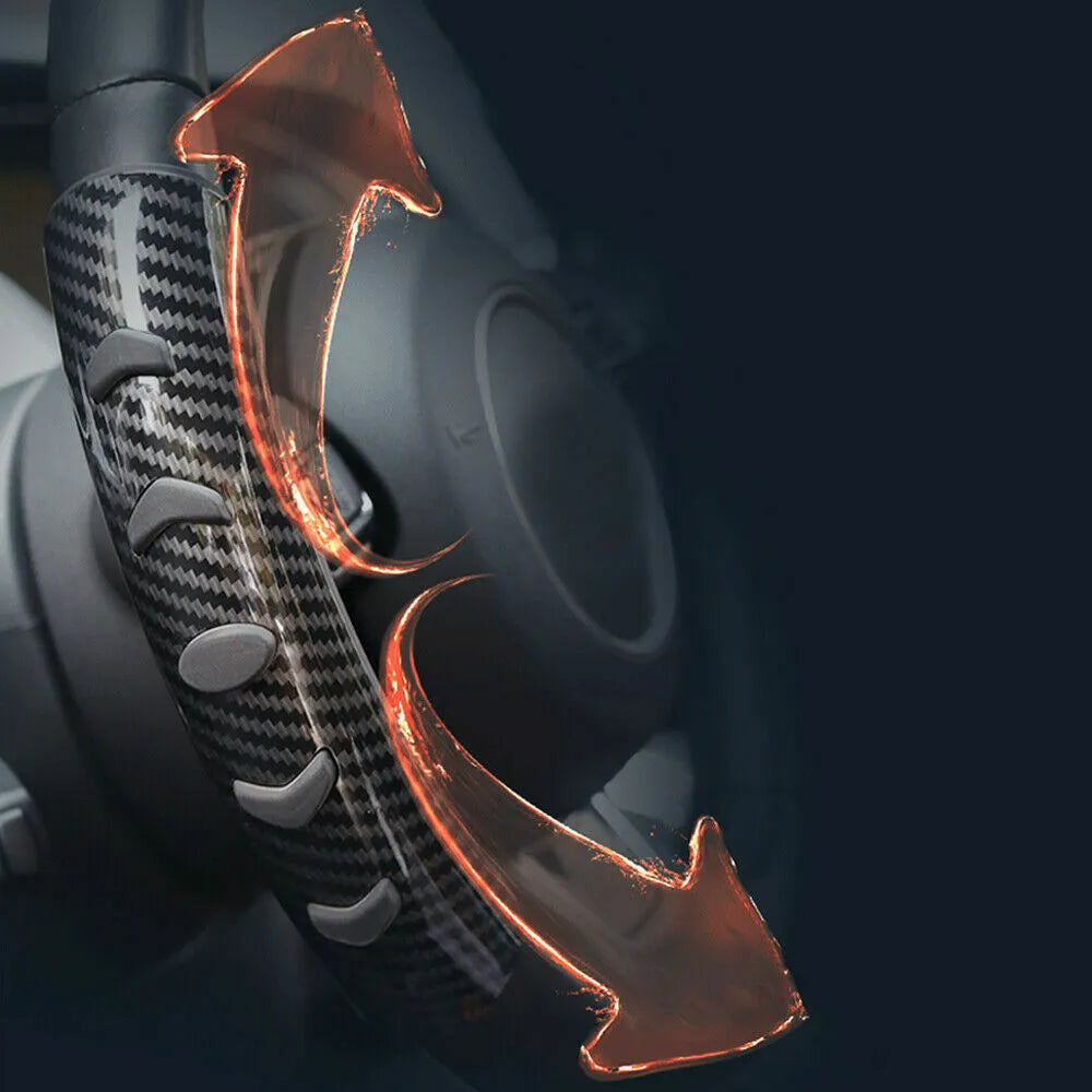 Carbon fibre black steering wheel anti-slip sleeve showing 38cm diameter universal fit