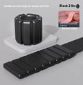 Silicone fitness bracelet with Velcro strap shown in black, a detachable wrist weight for training.