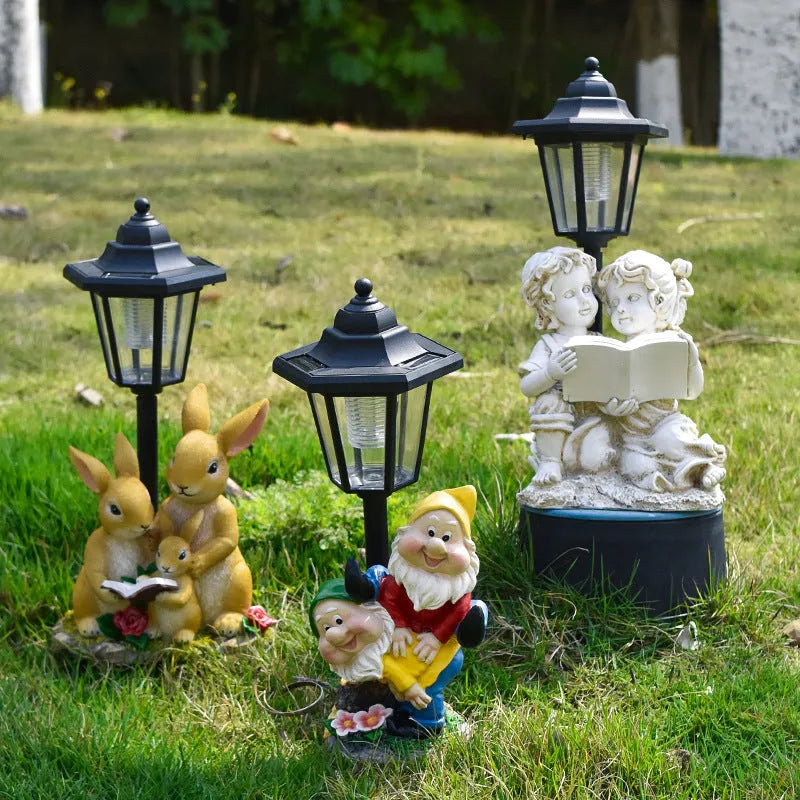 Hexagonal solar garden lamp with resin craft design in American country style