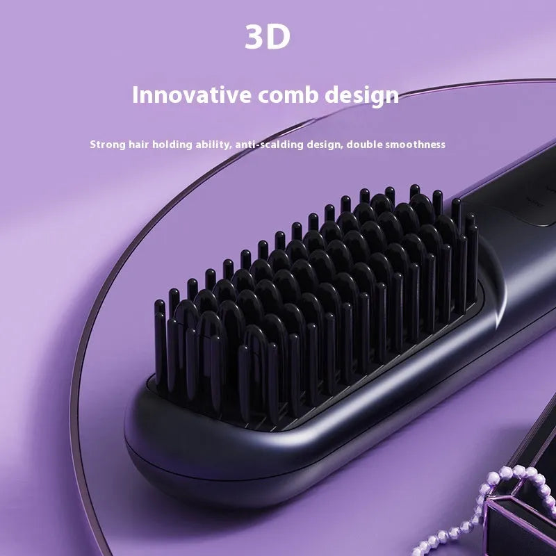 White portable negative ion hair comb with rechargeable battery on a plain background.