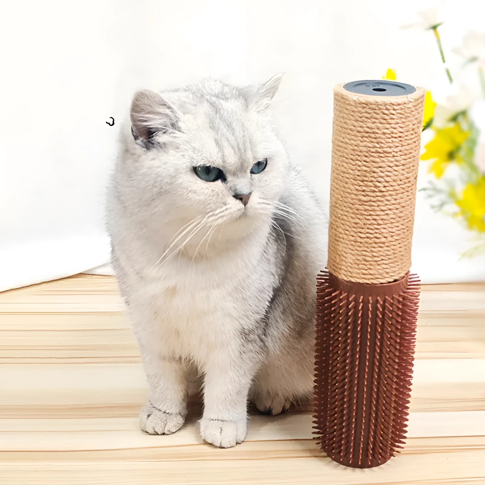 Brown sisal scratching post for cats measuring 30cm length with compact rectangular design