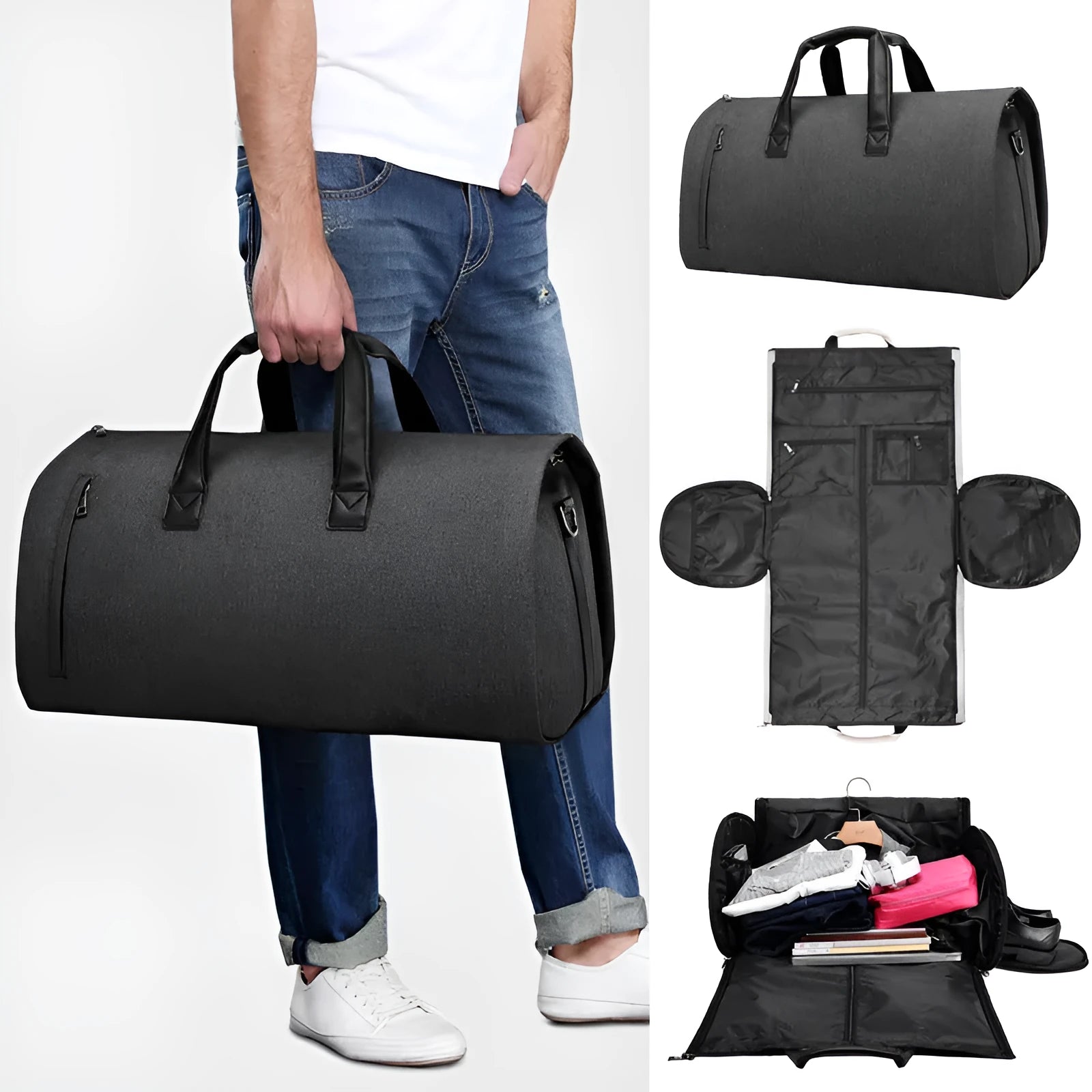 Medium oval travel bag with internal compartments showing wet-dry separation system