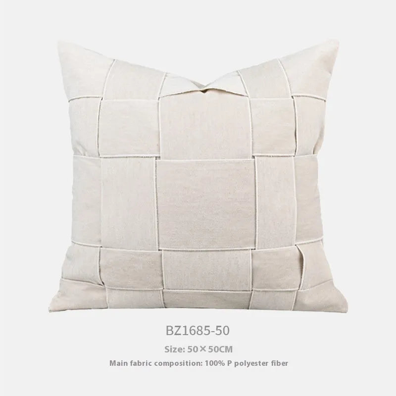 Chenille woven 50x50cm square cushion in beige colour with textured surface