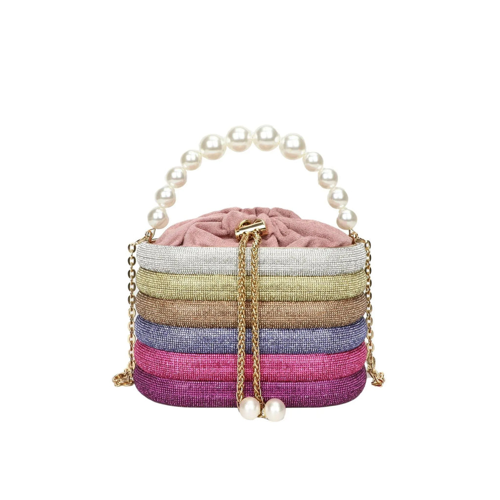 Round women's crossbody bag with pearl beading in European retro style