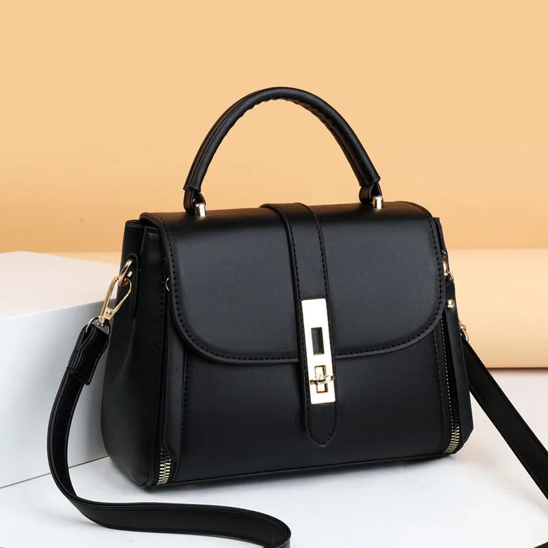 Women's soft leather square shoulder bag in black, red, green, or blue with single strap