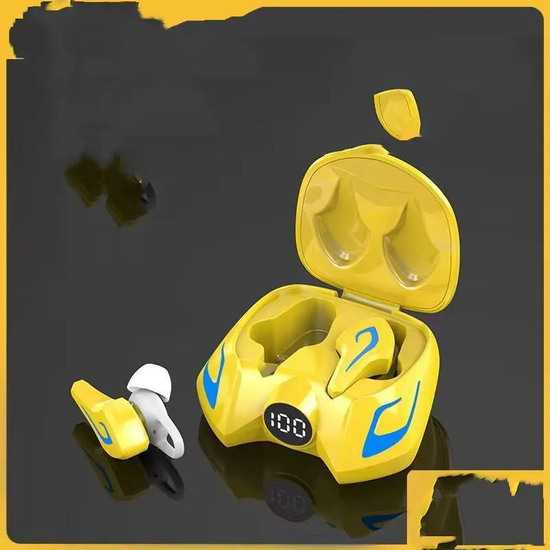 Colourful wireless gaming Bluetooth headset with earplug-style design for zero-latency gameplay audio