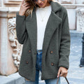 Women's fluffy polyester winter coat with loose lapel in multiple colour options