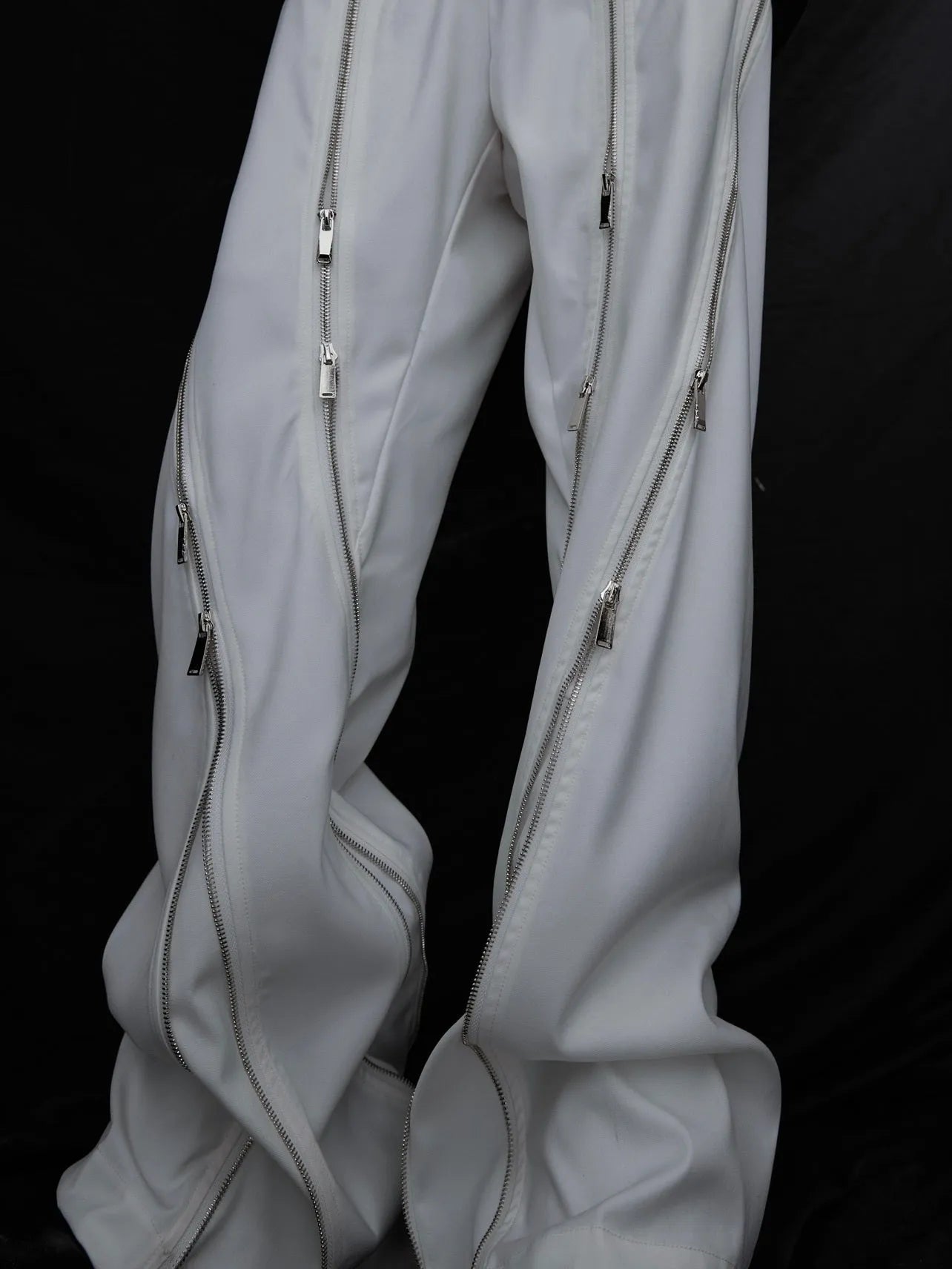 Men's polyester cotton straight leg casual trousers in black and white