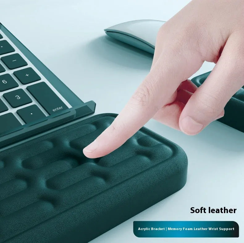 Double-sided computer desk mat with memory foam wrist rest in multiple colour options