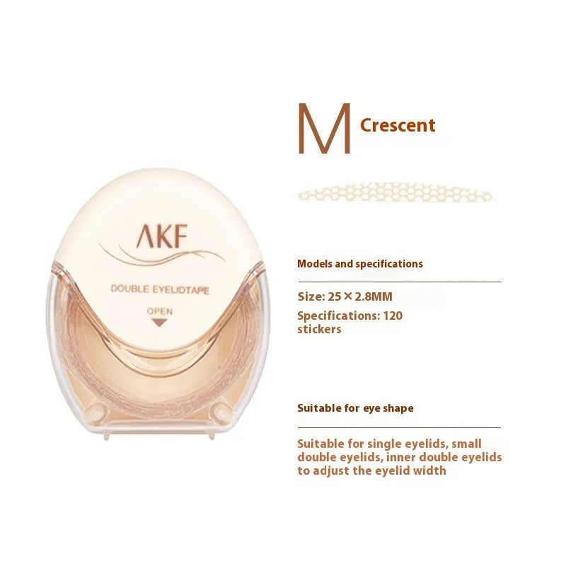Roll of invisible lace double eyelid stickers in Crescent and Olive shapes, 120 patches.