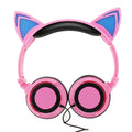 Cat ear headphones with LED lights on ears and cushions in seven colour options