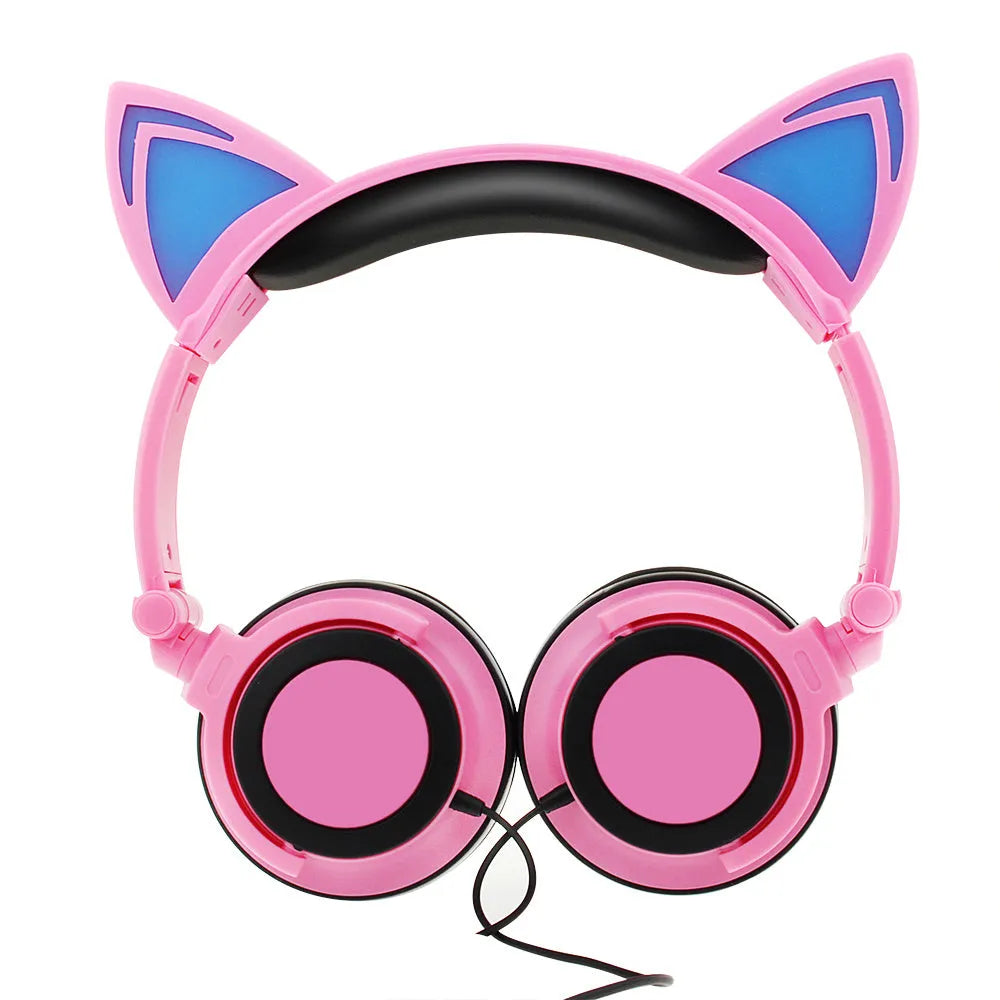 Cat ear headphones with LED lights on ears and cushions in seven colour options