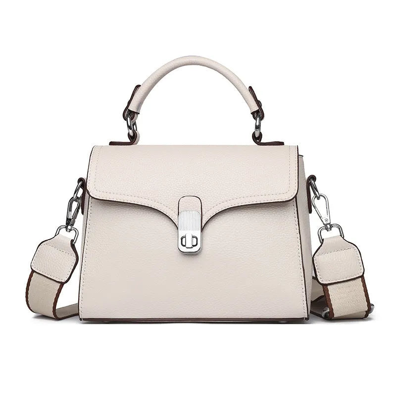 Korean commuter women's cross-body bag genuine leather oval shape sandwich pocket 21x18x9cm