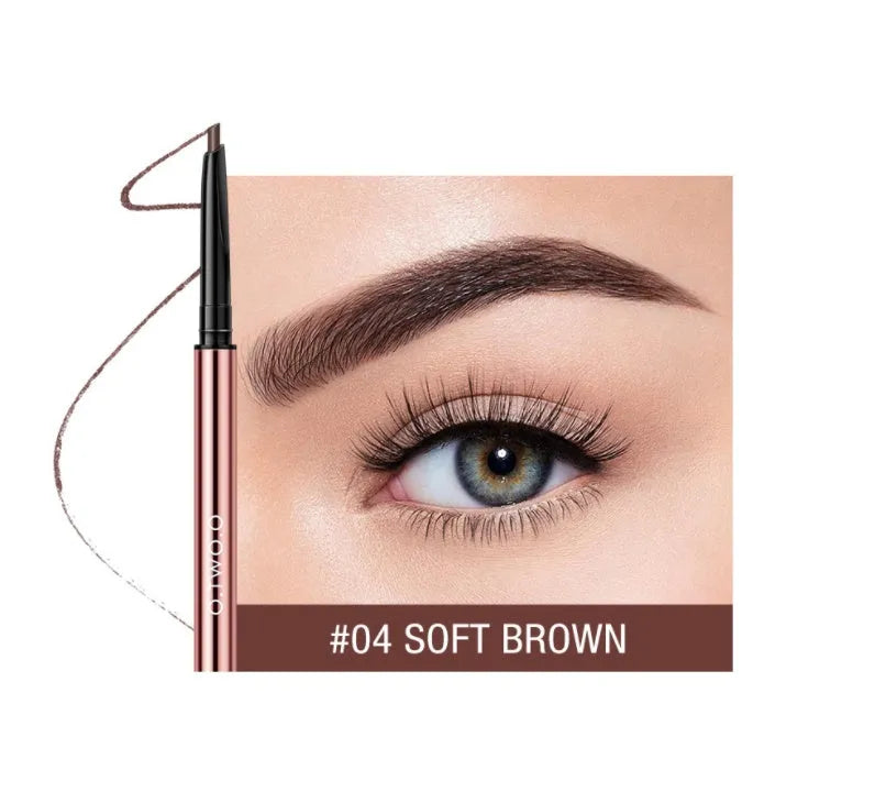 Eyebrow make-up pencil set showing six colour shades in slim pencil design with colour box packaging