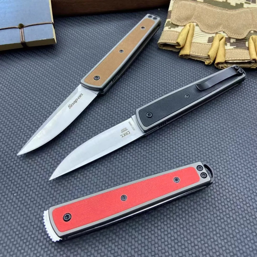 Handmade folding fruit knife with stainless steel blade in black, red, or coffee colour.