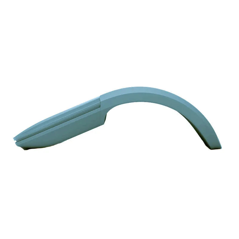 Folding wireless Bluetooth mouse showing compact design with touch surface and portable folded position