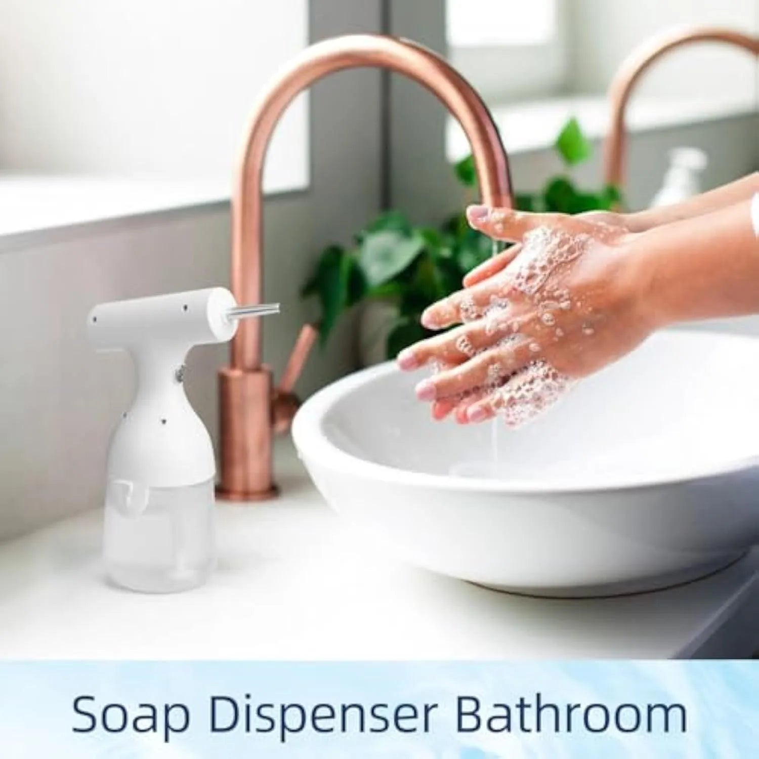 White electric foam soap dispenser with two nozzles for pet bathing and cleaning