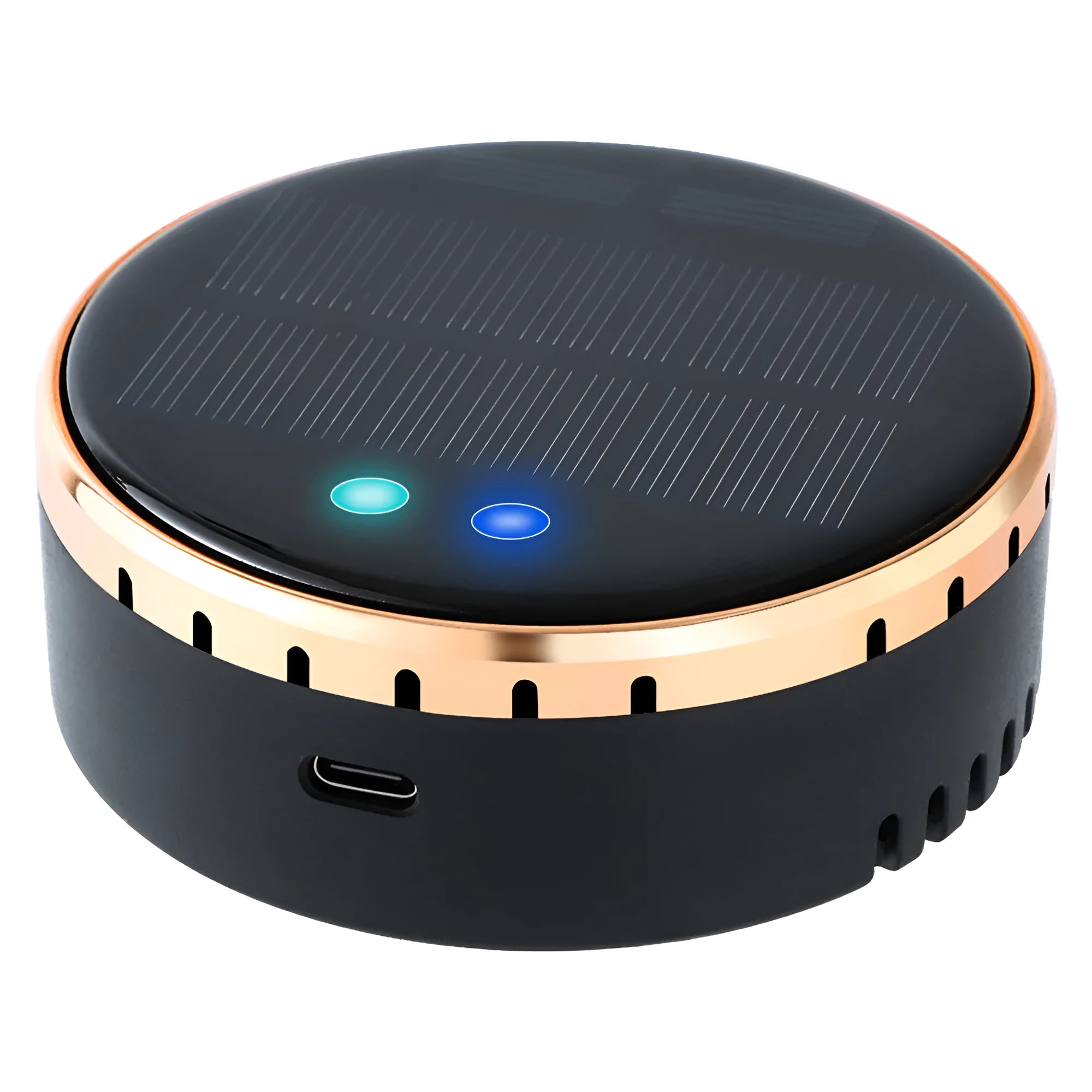 Black solar-powered car air humidifier mounted on vehicle air conditioning outlet