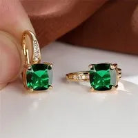 Square zircon geometric ear hook earrings in electroplated copper with Korean style design