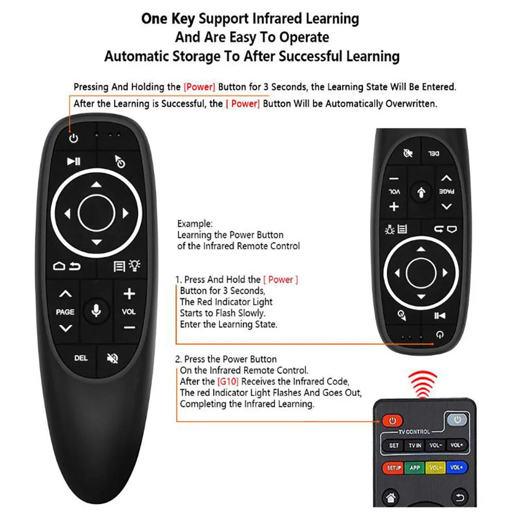 G10 series intelligent voice remote control with silicone buttons measuring 164mm in length